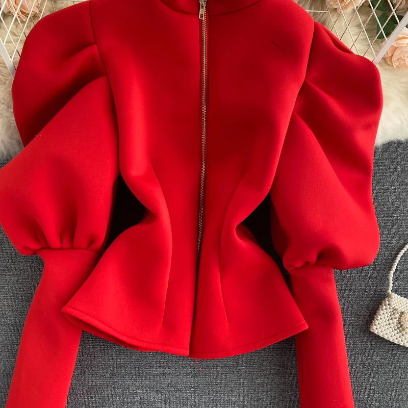 2020 Autumn Winter Women Blouse And Tops Half Turtleneck Puff Long Sleeve Front And Back 2 Ways Wear Slim Fashion Femme Shirts