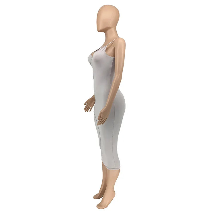 BKLD Bodycon Dress 2025 Summer Clothes For Women New Solid Color Spaghetti Strap V-Neck Sexy Club Outfits Hollow Out Midi Dress