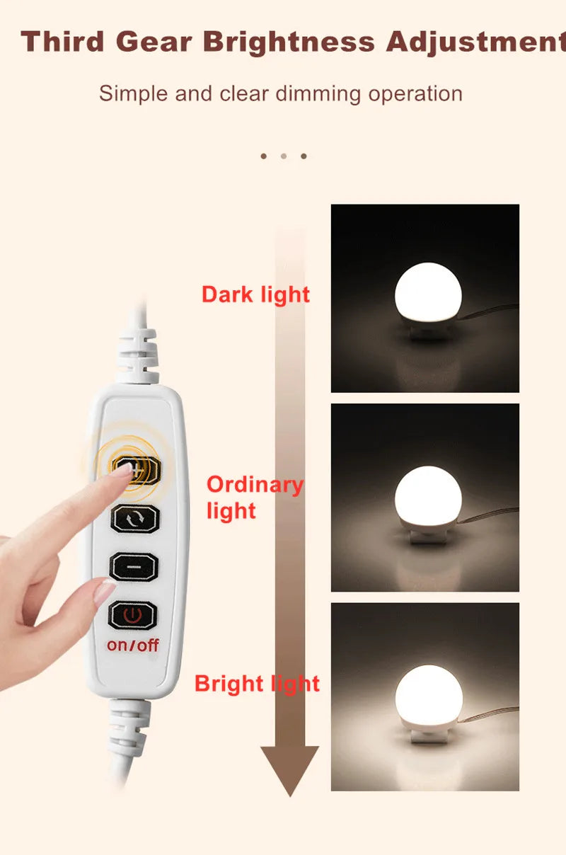 4/6/8/10/12/14pcs Makeup Mirror Light Set USB Dimmable Led Mirror Front Lamp for Bathroom Table Mirror Vanity Light Bulbs