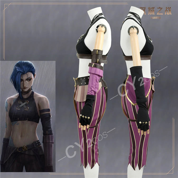 Anime LOL Arcane Cosplay Jinx Cosplay Costume Outfit Wig Shoe Tattoo League Of Legends Clothes Halloween Carnival Woman Sexy Set