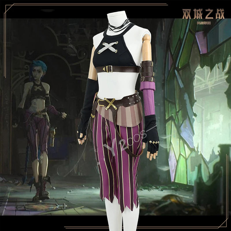 Anime LOL Arcane Cosplay Jinx Cosplay Costume Outfit Wig Shoe Tattoo League Of Legends Clothes Halloween Carnival Woman Sexy Set
