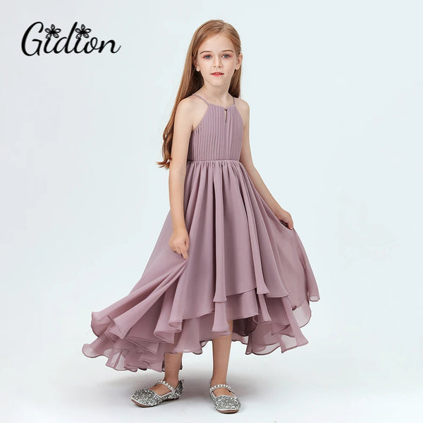 Assymetrical Chiffon Junior Bridesmaid For Children Birthday Evening Party Wedding Pageant Banquet Ceremony Prom Event Ball