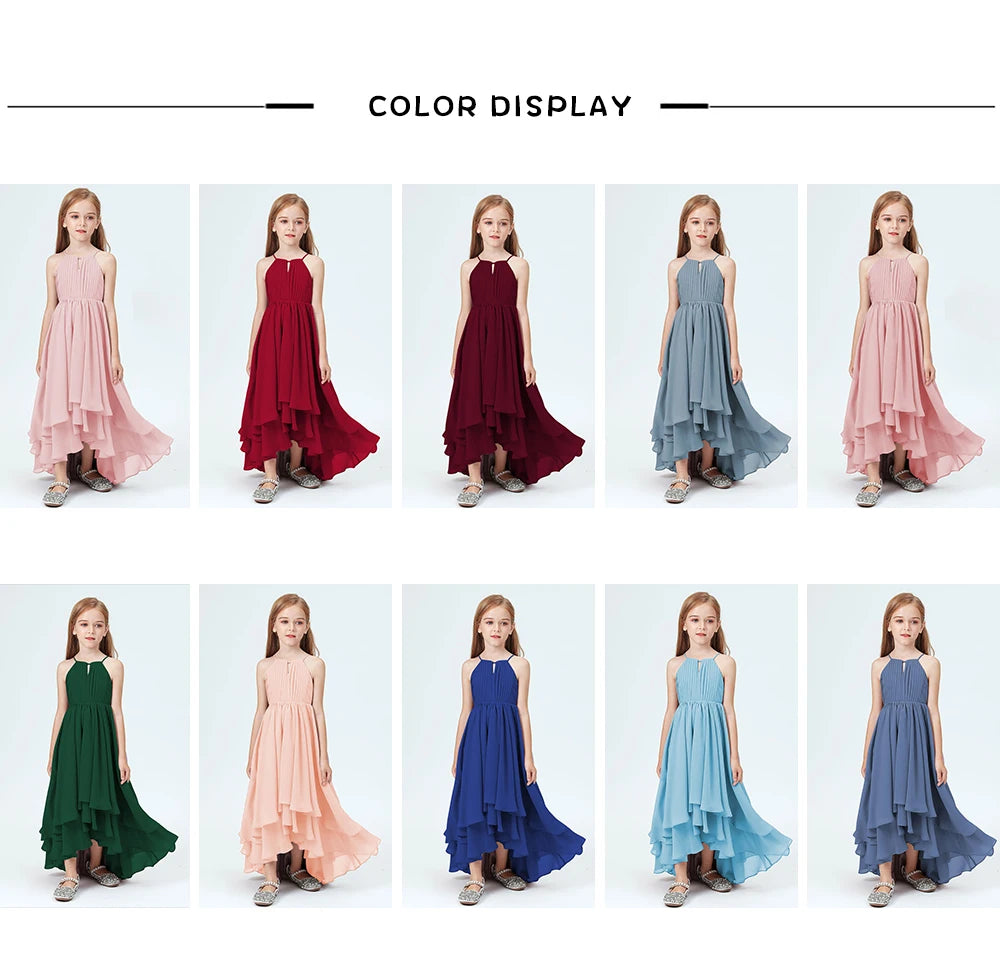 Assymetrical Chiffon Junior Bridesmaid For Children Birthday Evening Party Wedding Pageant Banquet Ceremony Prom Event Ball