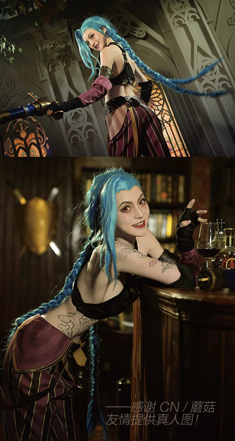 Anime LOL Arcane Cosplay Jinx Cosplay Costume Outfit Wig Shoe Tattoo League Of Legends Clothes Halloween Carnival Woman Sexy Set