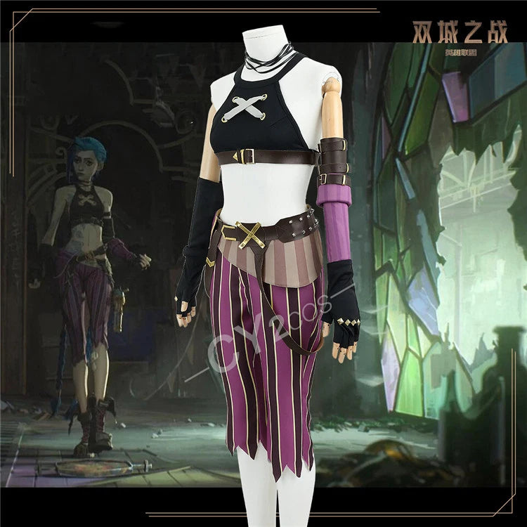 Anime LOL Arcane Cosplay Jinx Cosplay Costume Outfit Wig Shoe Tattoo League Of Legends Clothes Halloween Carnival Woman Sexy Set