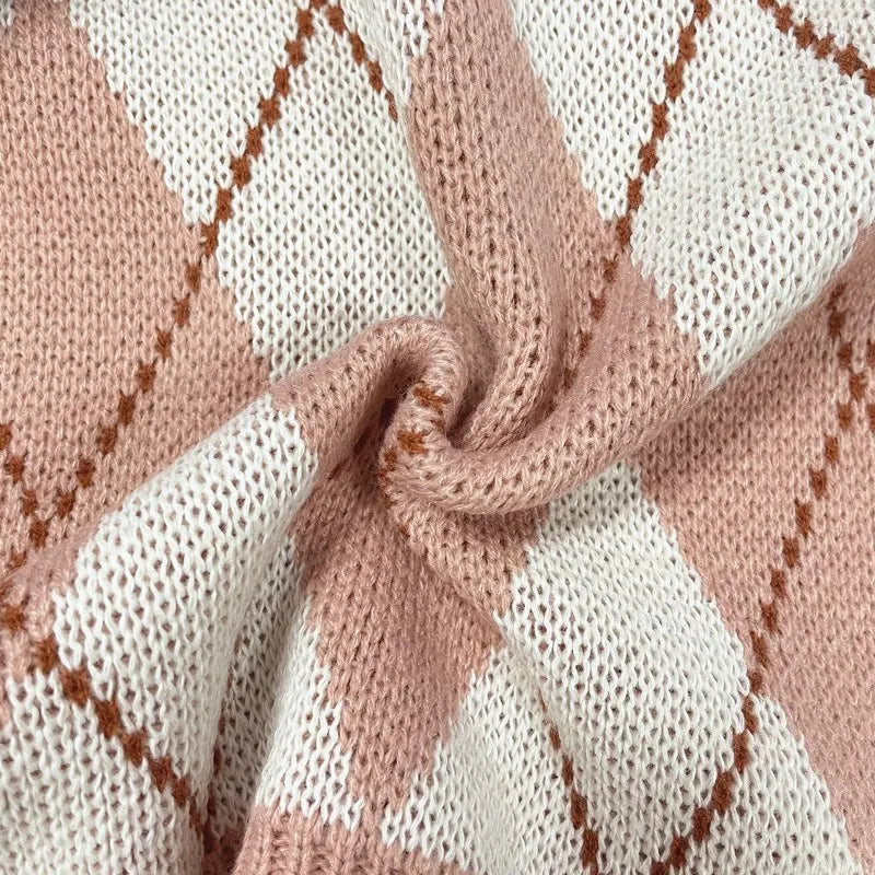 Argyle Cardigan Women Knitted Sweater Loose Single Breasted Students V-neck Lovely Knitwear Korean Oversize Cardigan Winter Tops