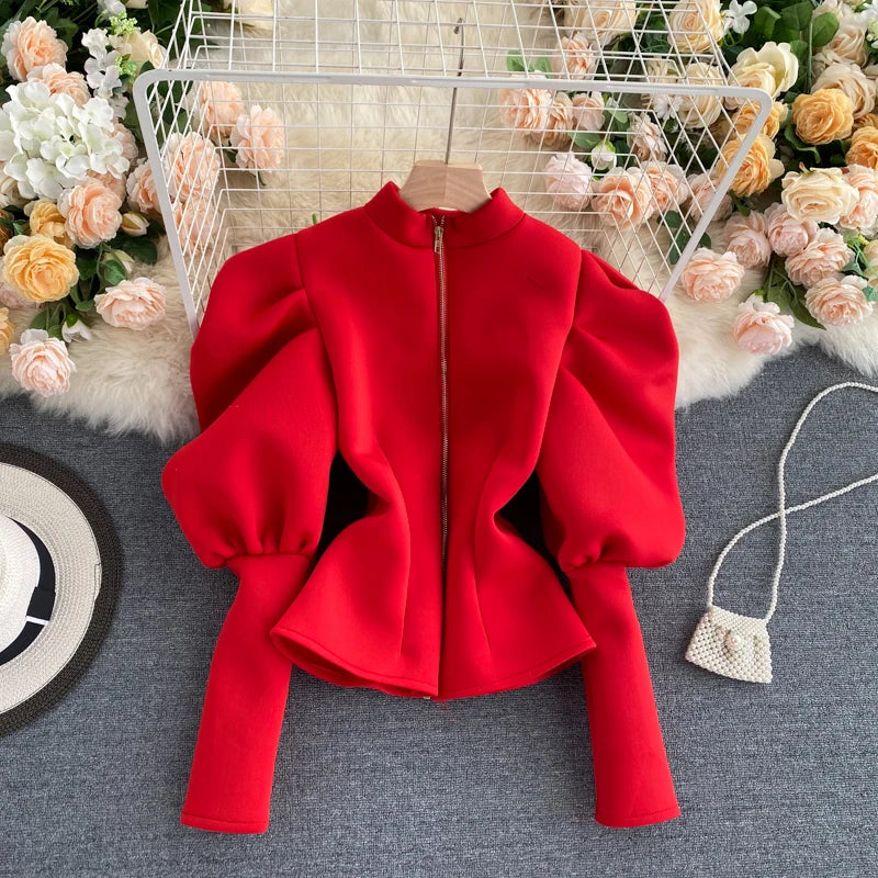 2020 Autumn Winter Women Blouse And Tops Half Turtleneck Puff Long Sleeve Front And Back 2 Ways Wear Slim Fashion Femme Shirts