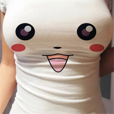 1PCS 3D Kawaii Face Big Eye Fashion Anime TShirts Casual Shirt Short Sleeve Summer Cartoon Tshirt Unisex New Birthday Gifts