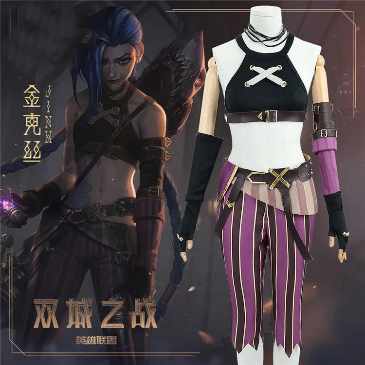 Anime LOL Arcane Cosplay Jinx Cosplay Costume Outfit Wig Shoe Tattoo League Of Legends Clothes Halloween Carnival Woman Sexy Set