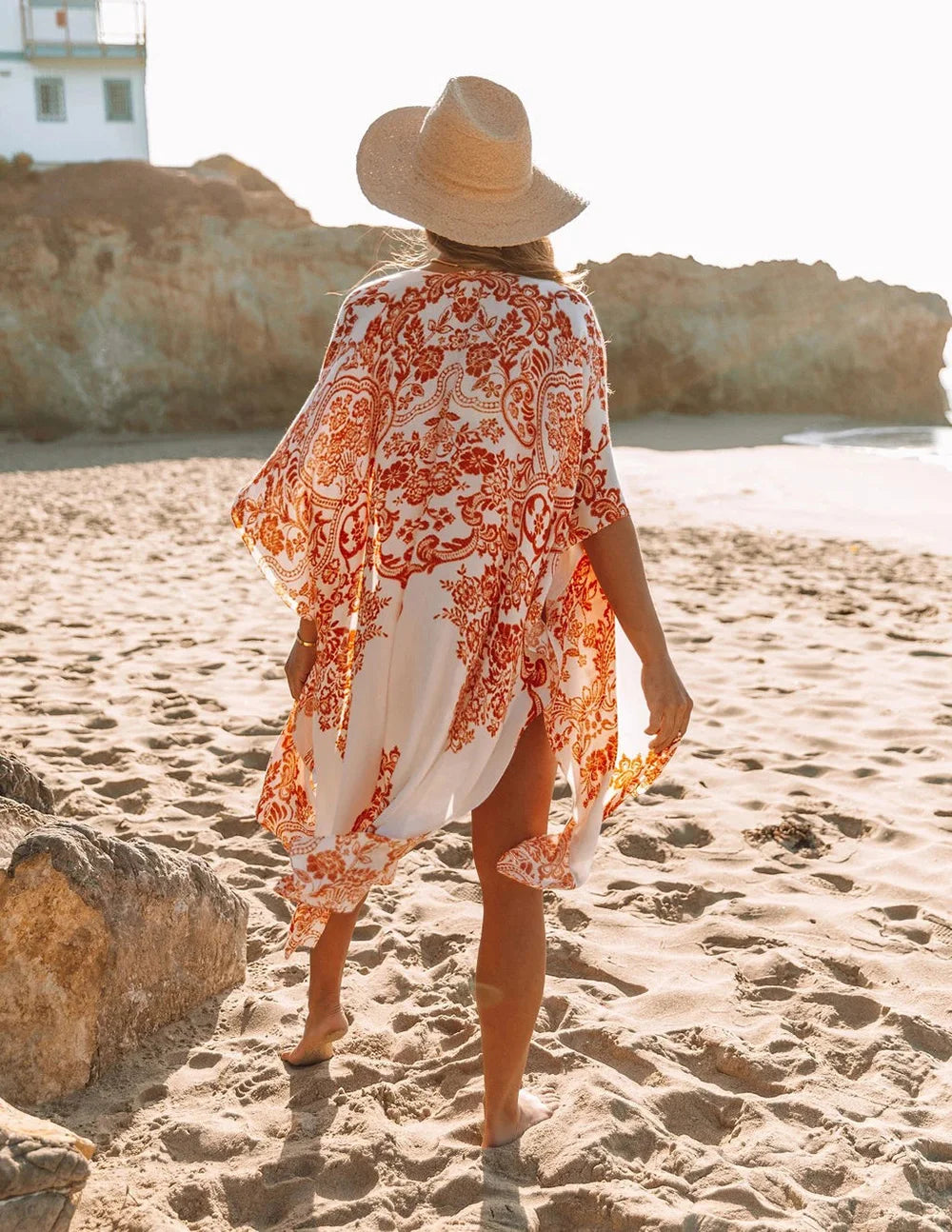 Boho Sexy Swimsuit Cover Up Beach Outing Fashion Print Bikini Cover-ups Kimono 2023 Women Beachwear Swimwear Pareo Woman Clothes