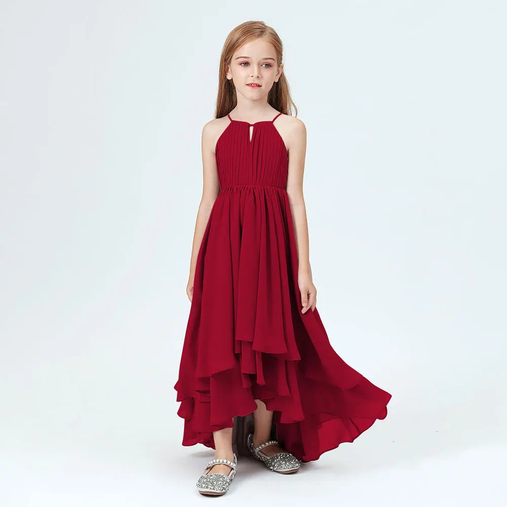 Assymetrical Chiffon Junior Bridesmaid For Children Birthday Evening Party Wedding Pageant Banquet Ceremony Prom Event Ball