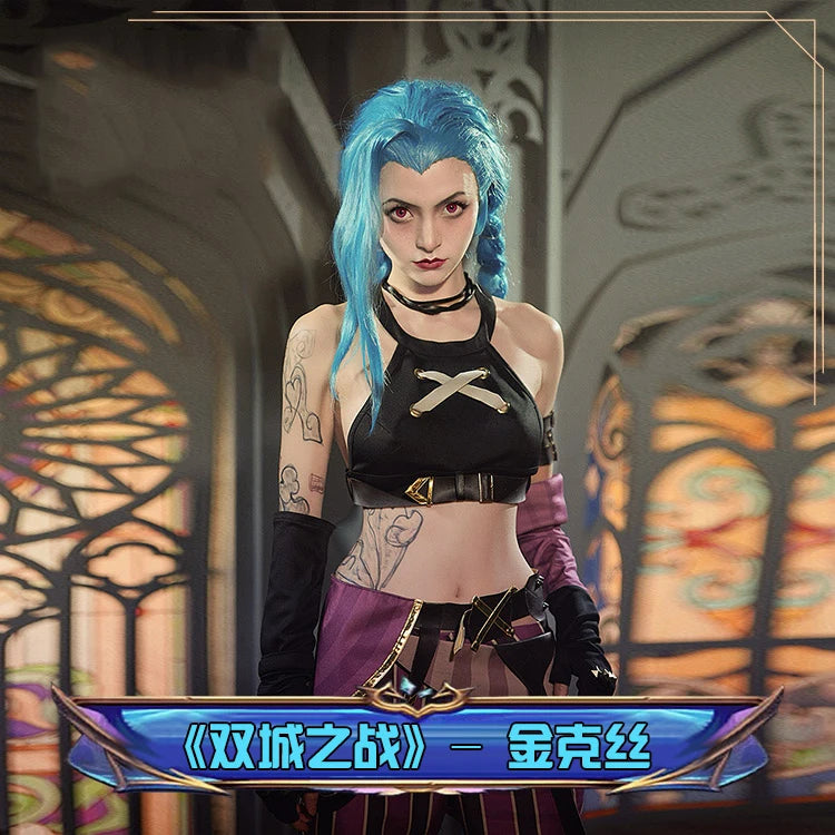 Anime LOL Arcane Cosplay Jinx Cosplay Costume Outfit Wig Shoe Tattoo League Of Legends Clothes Halloween Carnival Woman Sexy Set