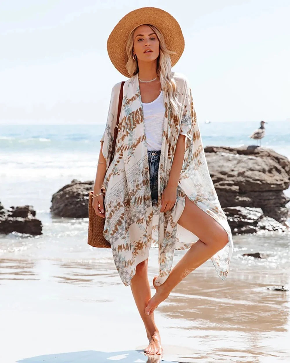 Boho Sexy Swimsuit Cover Up Beach Outing Fashion Print Bikini Cover-ups Kimono 2023 Women Beachwear Swimwear Pareo Woman Clothes