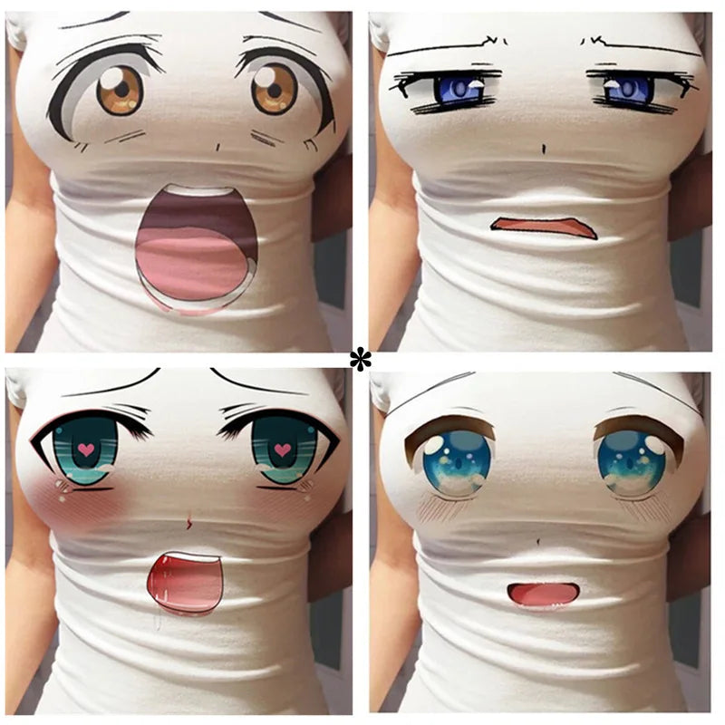 1PCS 3D Kawaii Face Big Eye Fashion Anime TShirts Casual Shirt Short Sleeve Summer Cartoon Tshirt Unisex New Birthday Gifts