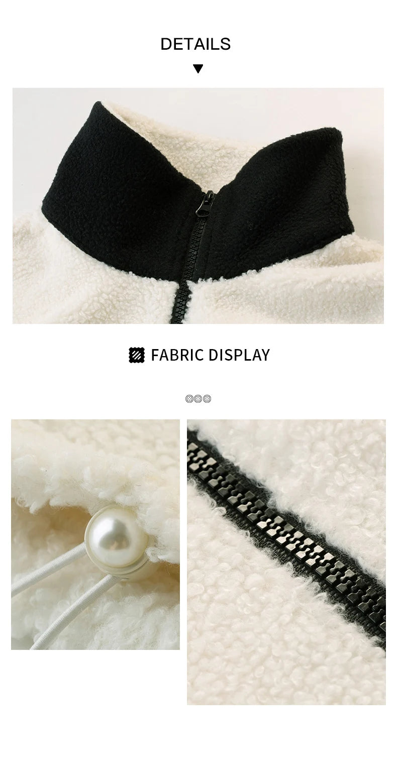 ARTKA 2021 Winter New Women Sweatshirt Fashion Casual Stand Collar Warm Lambswool Sweatshirt Thicken White Sweatshirts WA20210D