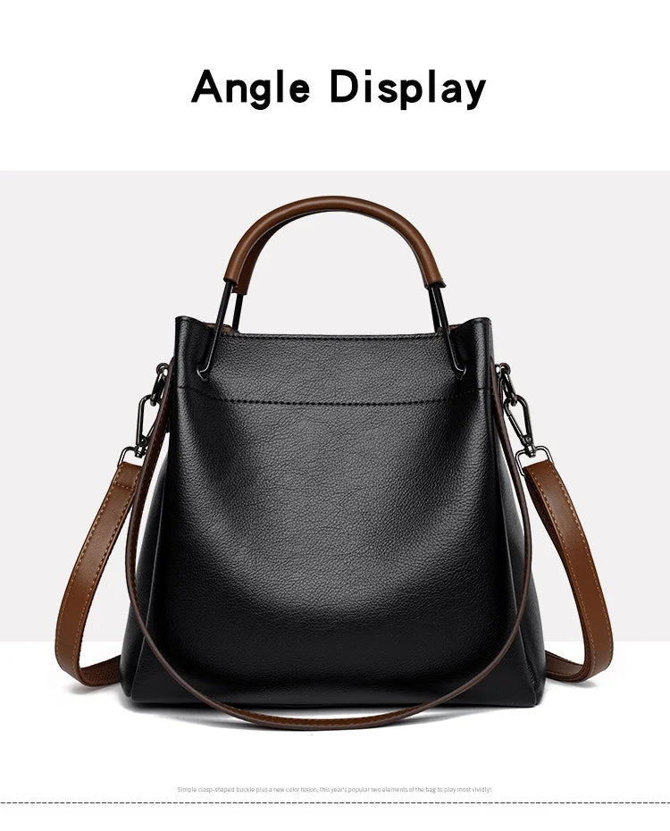 2025 Girl Daily Casual PU Leather Crossbody Shoulder Buckets Fashion Bags Large Capacity Crossbody Soft Shopping Ladies Handbags