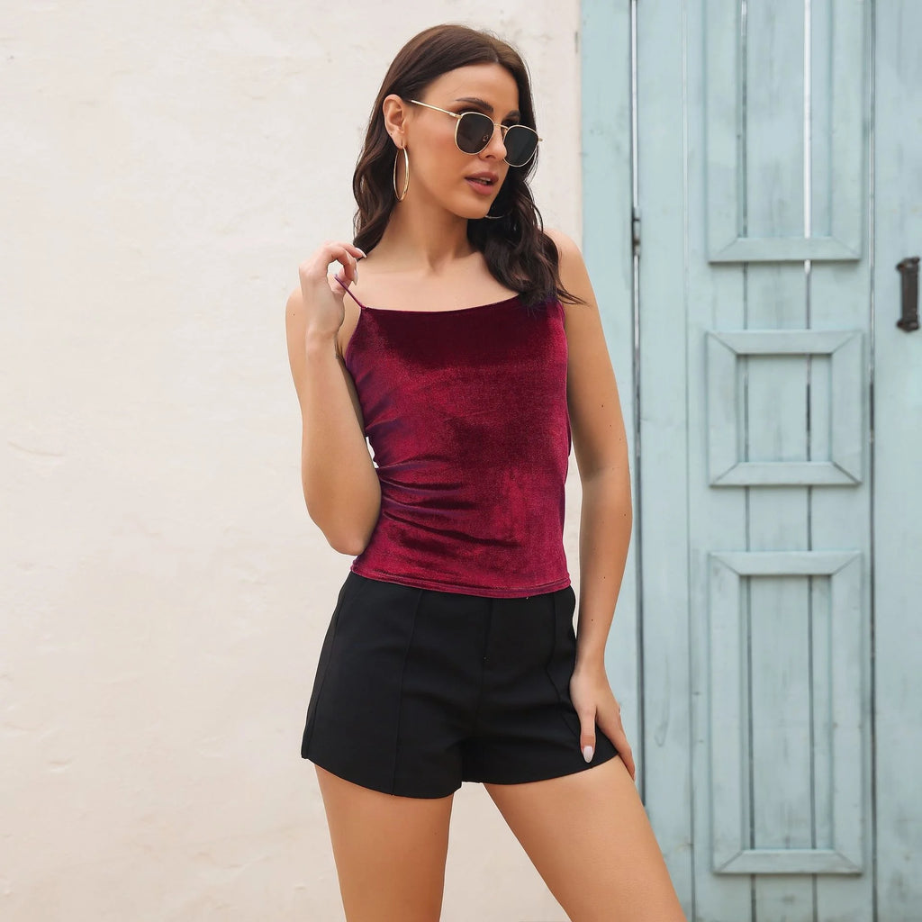 7 Colors Velvet Camis Sleeveless Suspender Vest 2022 Spring Summer Fashion Spaghetti Strap Basic Shirts Fitnes Women Tank Tops
