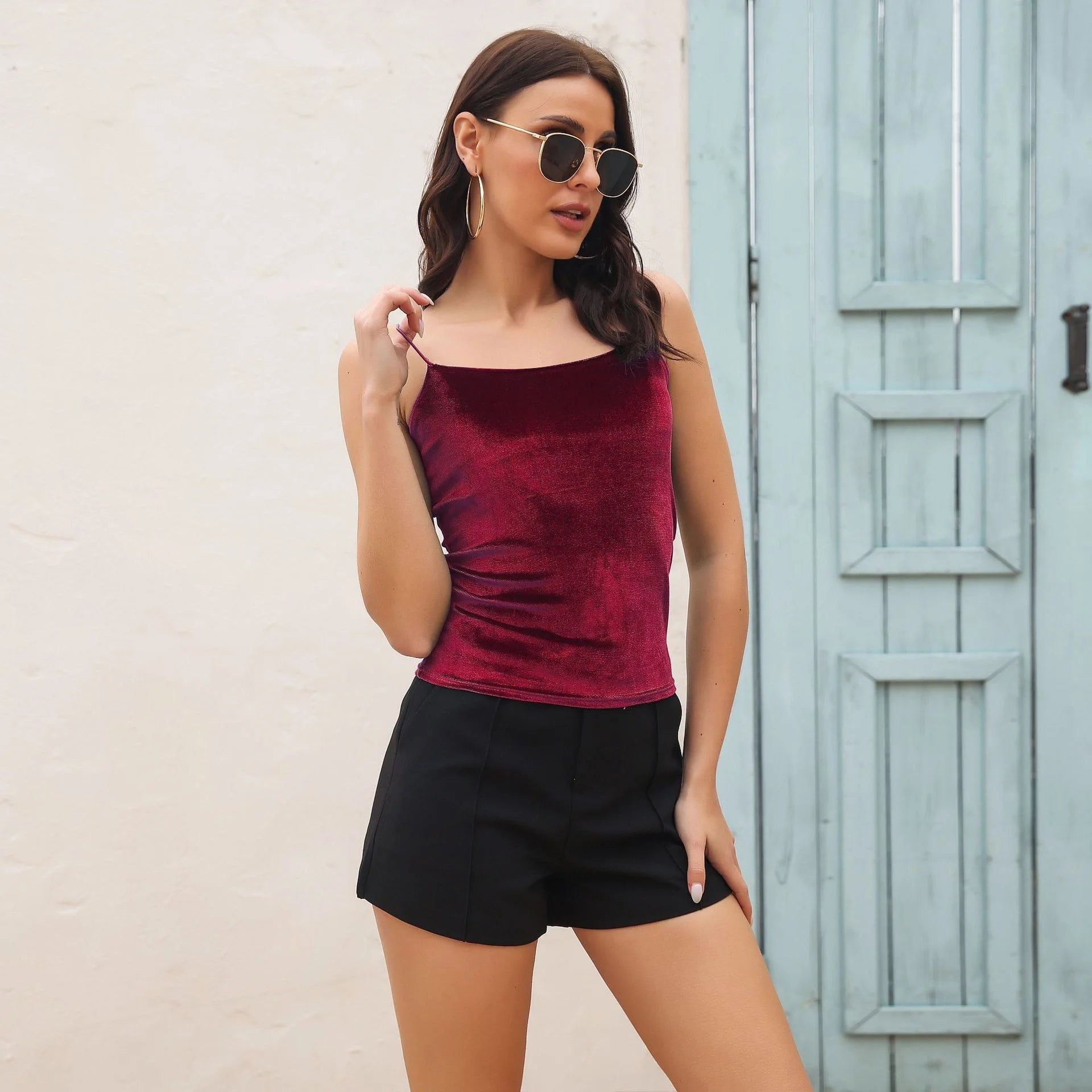 7 Colors Velvet Camis Sleeveless Suspender Vest 2022 Spring Summer Fashion Spaghetti Strap Basic Shirts Fitnes Women Tank Tops
