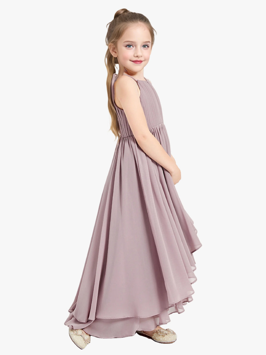 Assymetrical Chiffon Junior Bridesmaid For Children Birthday Evening Party Wedding Pageant Banquet Ceremony Prom Event Ball