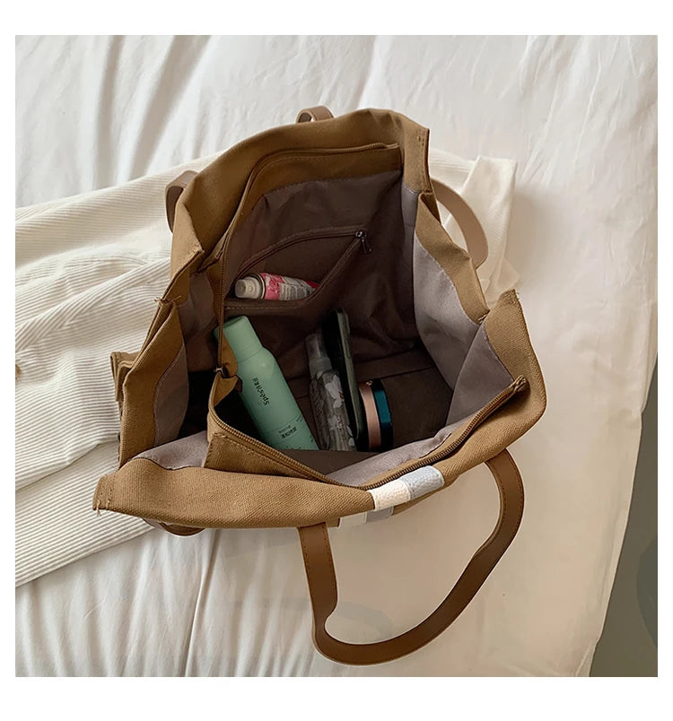 2025 New Style Student Women Bags Tote Canvas Daily Fashionable Multi-function High Capacity Leisure Books Soft Surface Simple