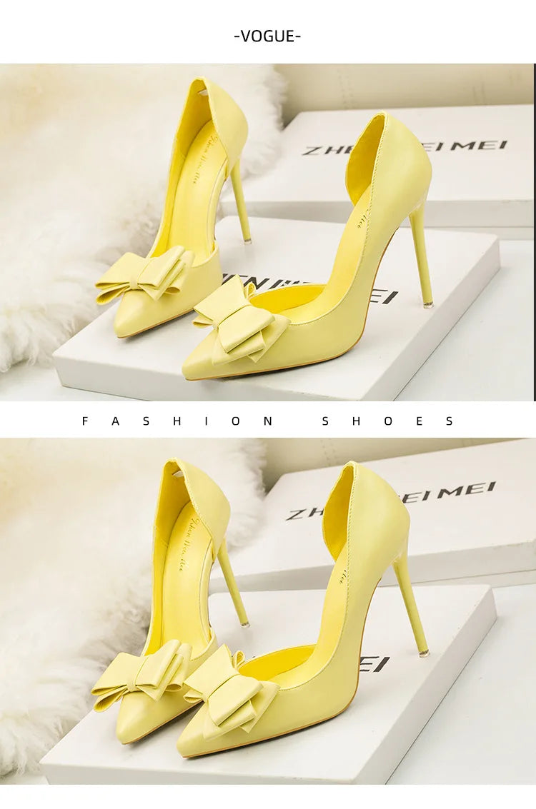 Korean Style Sweet Bow High Heels, Fashionable And Elegant Slim Heeled Women'S Shoes For The Office, Pointed  Sexy  Ladies Shoes
