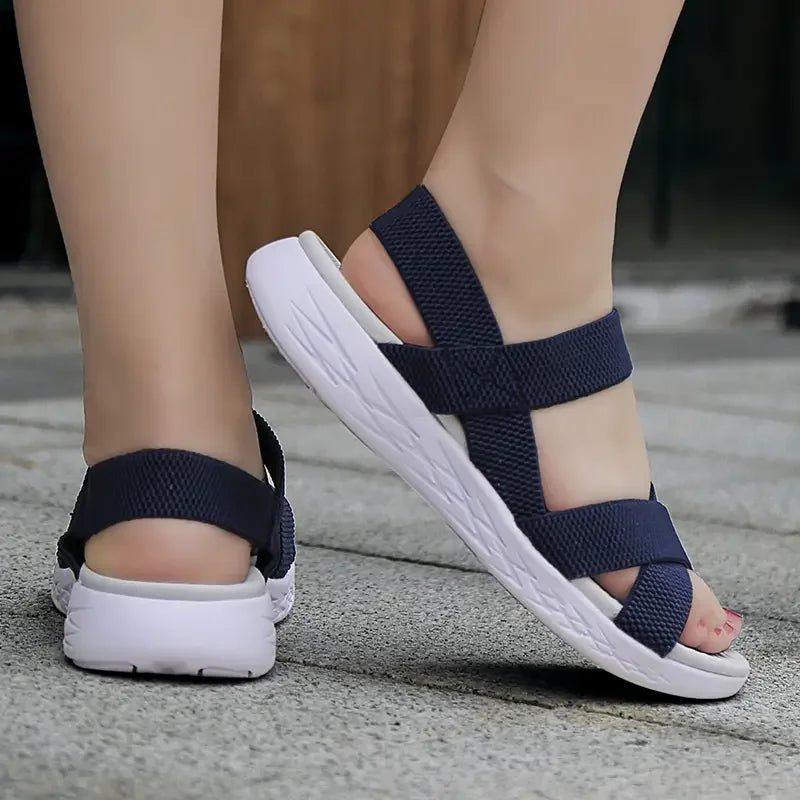 Women's Summer Sandals Casual Shoes Lightweight Breathable Comfortable Soft Soled Beach Shoes Soft Bottom Elastic Band Sandals