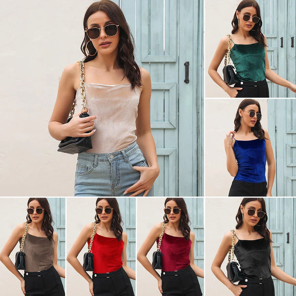 7 Colors Velvet Camis Sleeveless Suspender Vest 2022 Spring Summer Fashion Spaghetti Strap Basic Shirts Fitnes Women Tank Tops