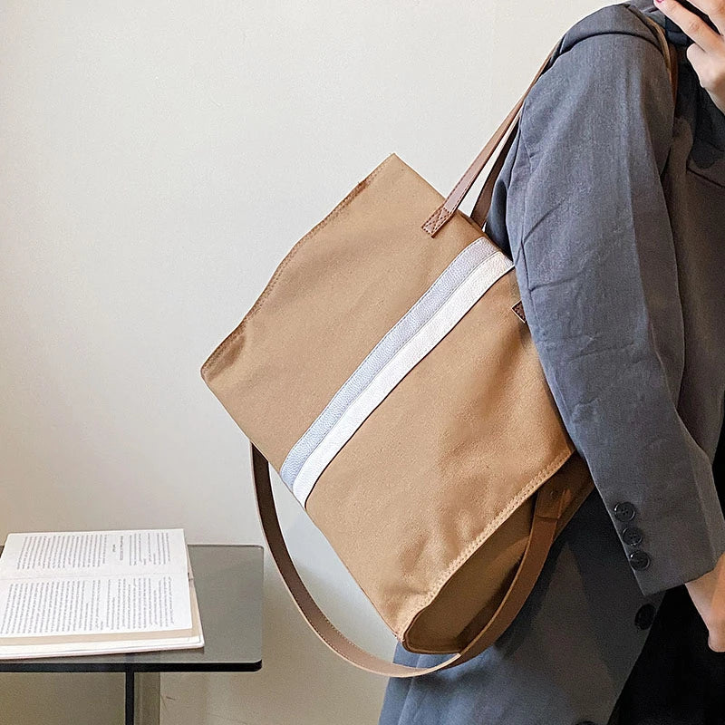 2025 New Style Student Women Bags Tote Canvas Daily Fashionable Multi-function High Capacity Leisure Books Soft Surface Simple