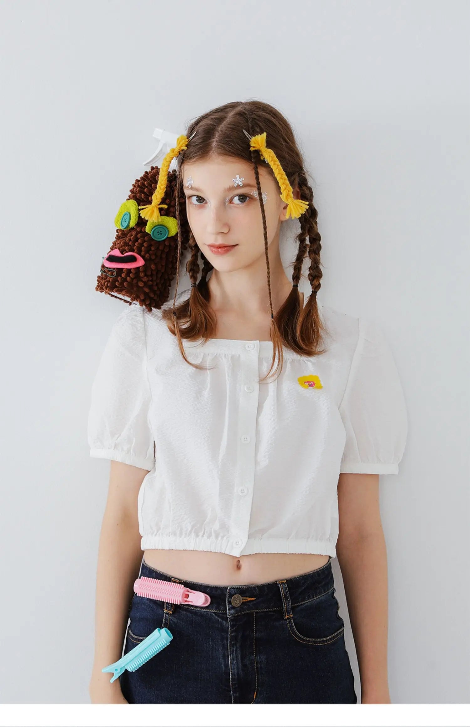 2023 Summer New Original Niche Design Women's White Cropped Shirts Crop Tops Cotton Short-sleeved Spicy Girl Short Blouse