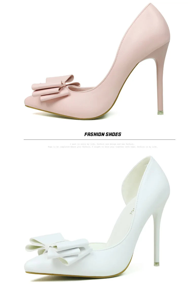 Korean Style Sweet Bow High Heels, Fashionable And Elegant Slim Heeled Women'S Shoes For The Office, Pointed  Sexy  Ladies Shoes