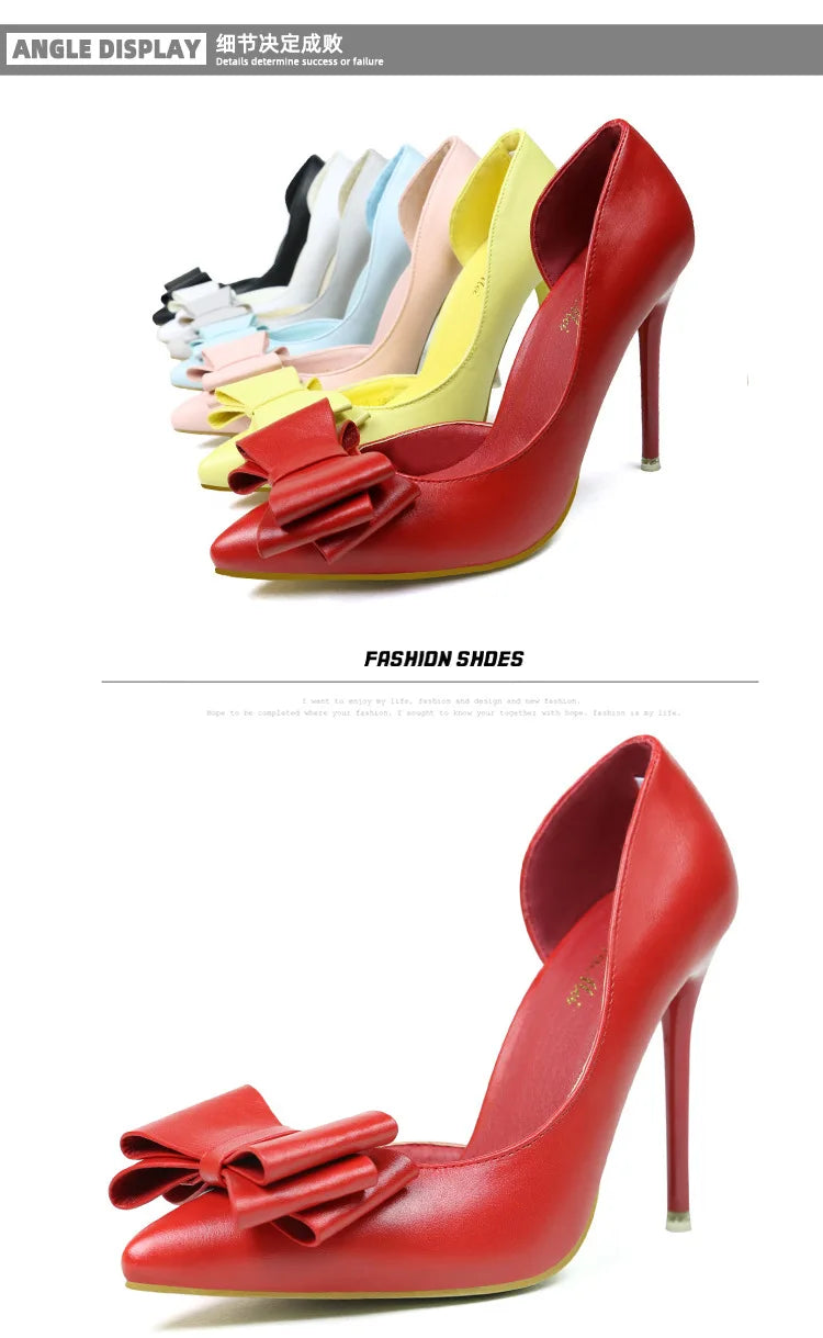 Korean Style Sweet Bow High Heels, Fashionable And Elegant Slim Heeled Women'S Shoes For The Office, Pointed  Sexy  Ladies Shoes