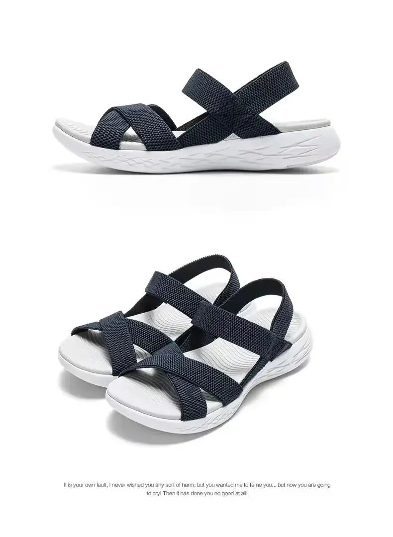Women's Summer Sandals Casual Shoes Lightweight Breathable Comfortable Soft Soled Beach Shoes Soft Bottom Elastic Band Sandals