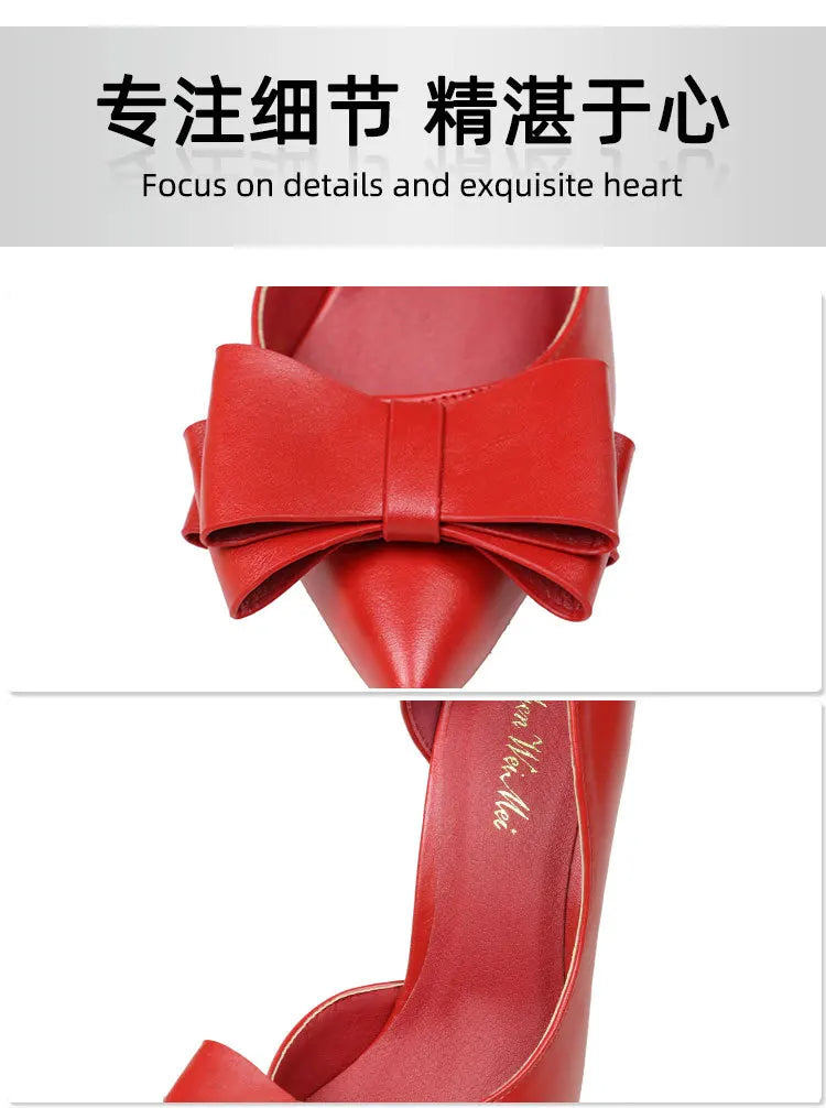Korean Style Sweet Bow High Heels, Fashionable And Elegant Slim Heeled Women'S Shoes For The Office, Pointed  Sexy  Ladies Shoes