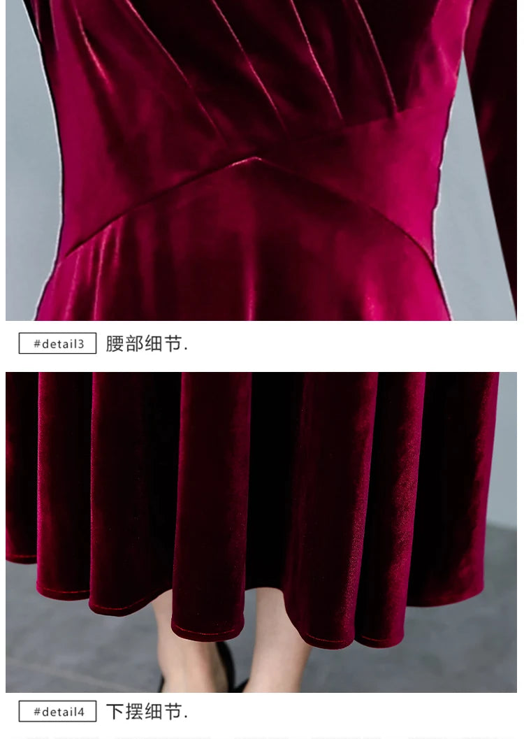 2024 Vintage Long Sleeve Women Sexy Midi Dresses Autumn Winter Velvet Thick Warm Dress Elegant Bodycon Party Night Maxi Vestidos