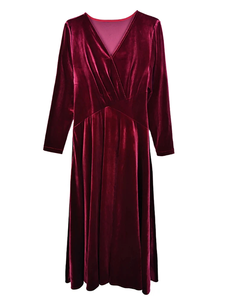 2024 Vintage Long Sleeve Women Sexy Midi Dresses Autumn Winter Velvet Thick Warm Dress Elegant Bodycon Party Night Maxi Vestidos