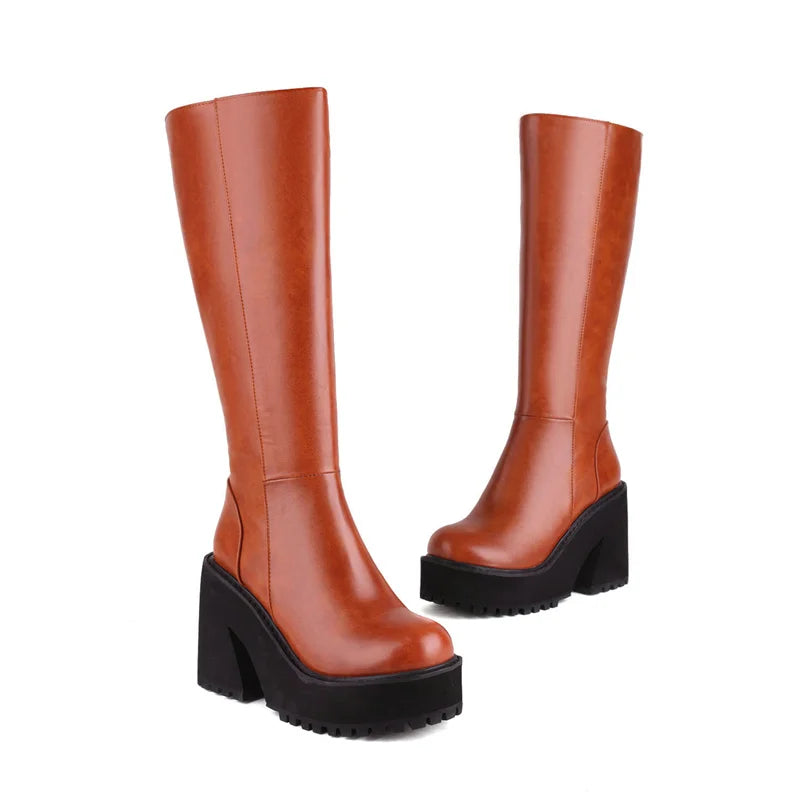 YMECHIC Fashion Popular Style Platform Wedges Knee High Boots for Lady Zip Punk Chunky Botas Goth Gothic Brand Shoes Women 2022