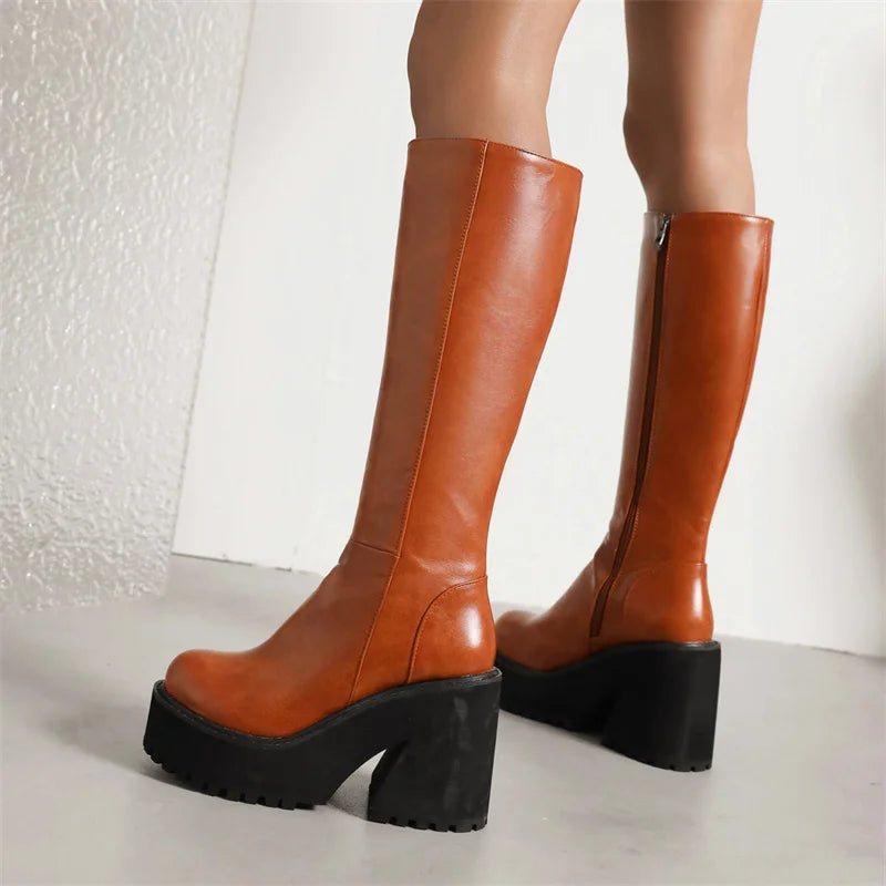 YMECHIC Fashion Popular Style Platform Wedges Knee High Boots for Lady Zip Punk Chunky Botas Goth Gothic Brand Shoes Women 2022