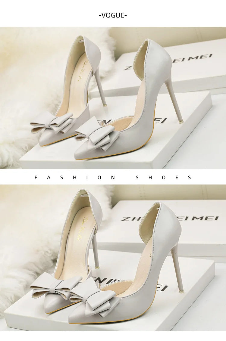 Korean Style Sweet Bow High Heels, Fashionable And Elegant Slim Heeled Women'S Shoes For The Office, Pointed  Sexy  Ladies Shoes