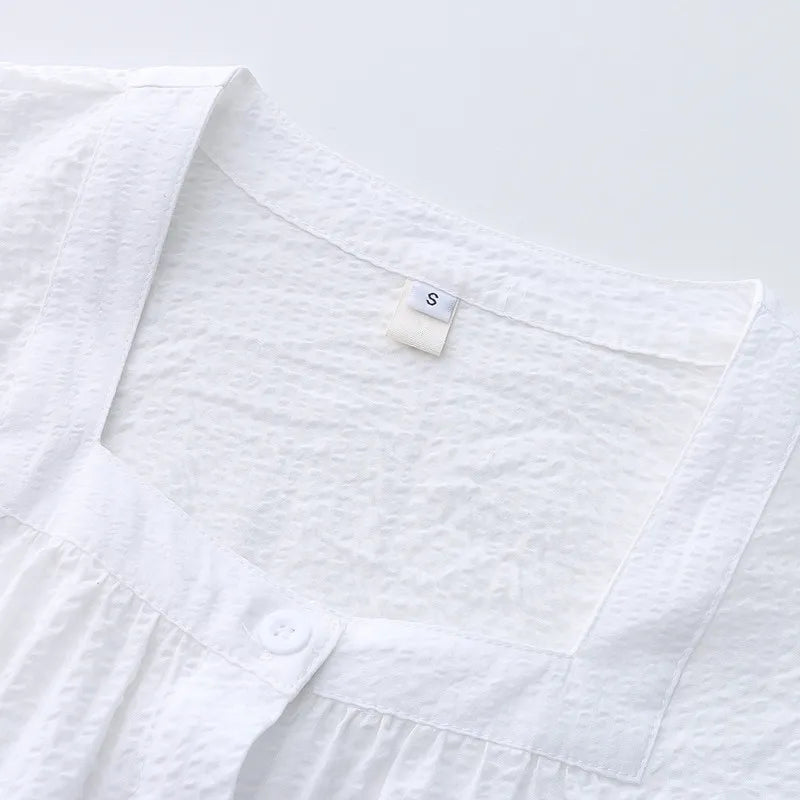 2023 Summer New Original Niche Design Women's White Cropped Shirts Crop Tops Cotton Short-sleeved Spicy Girl Short Blouse