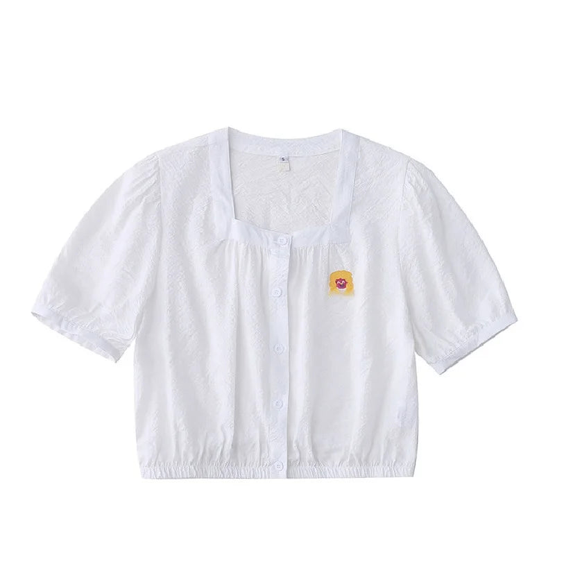 2023 Summer New Original Niche Design Women's White Cropped Shirts Crop Tops Cotton Short-sleeved Spicy Girl Short Blouse