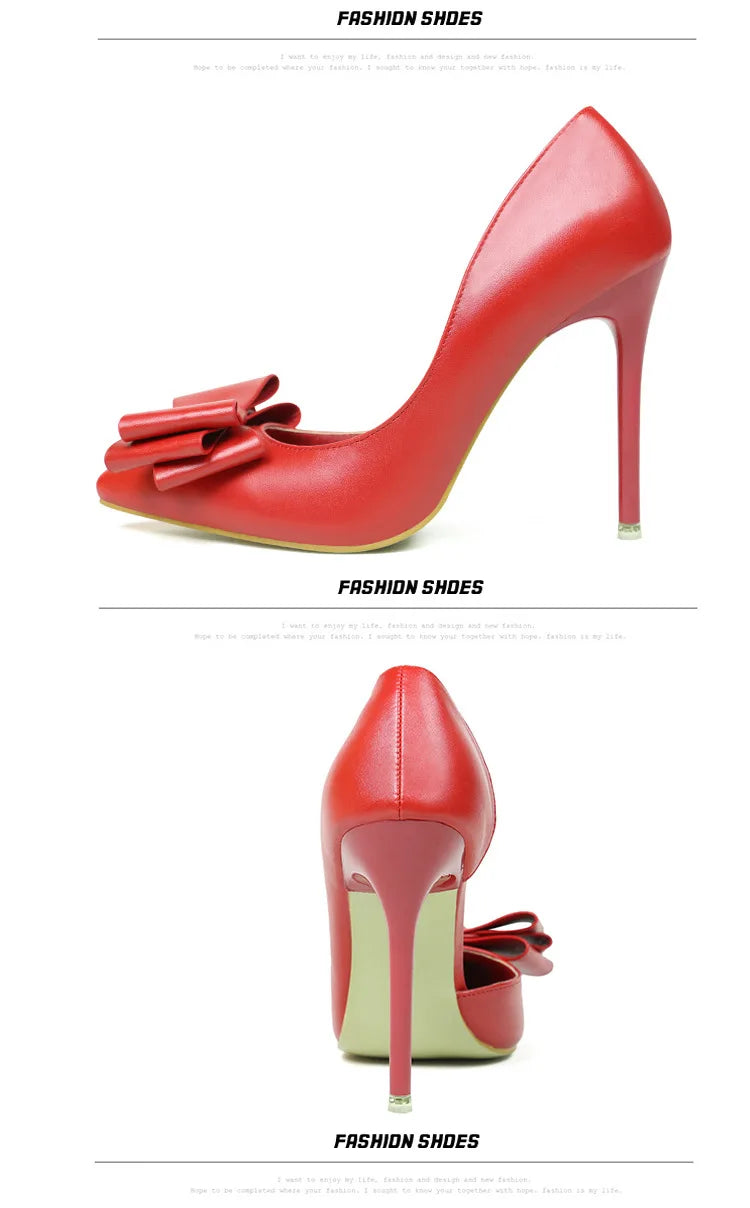 Korean Style Sweet Bow High Heels, Fashionable And Elegant Slim Heeled Women'S Shoes For The Office, Pointed  Sexy  Ladies Shoes
