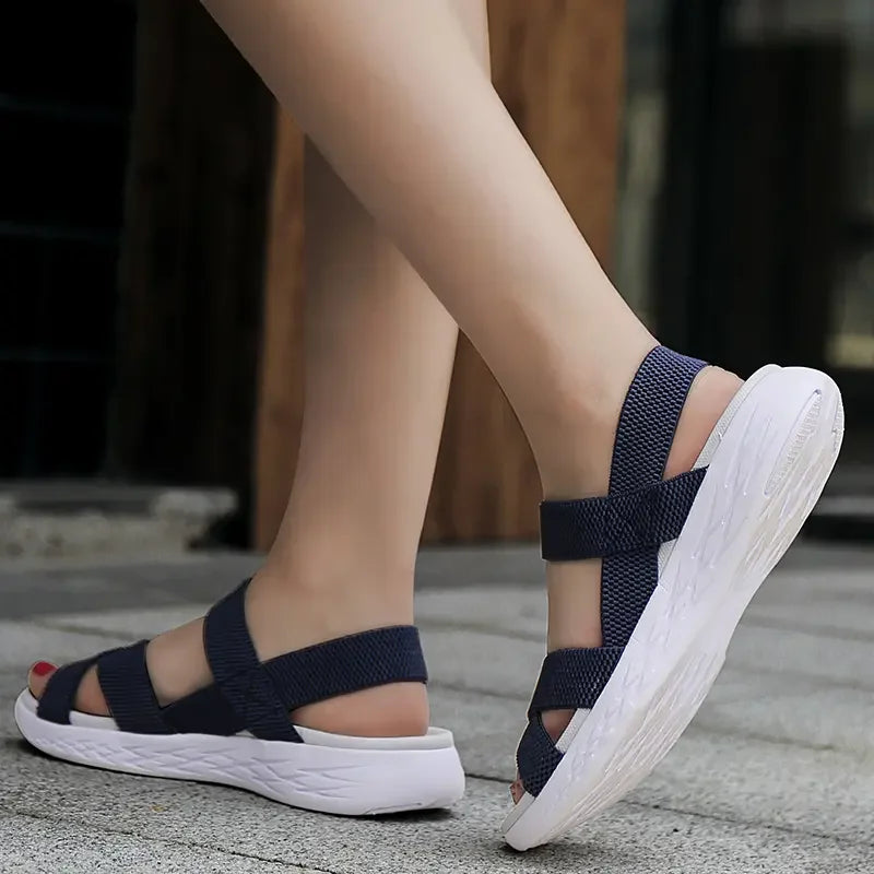 Women's Summer Sandals Casual Shoes Lightweight Breathable Comfortable Soft Soled Beach Shoes Soft Bottom Elastic Band Sandals