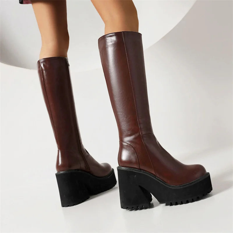 YMECHIC Fashion Popular Style Platform Wedges Knee High Boots for Lady Zip Punk Chunky Botas Goth Gothic Brand Shoes Women 2022