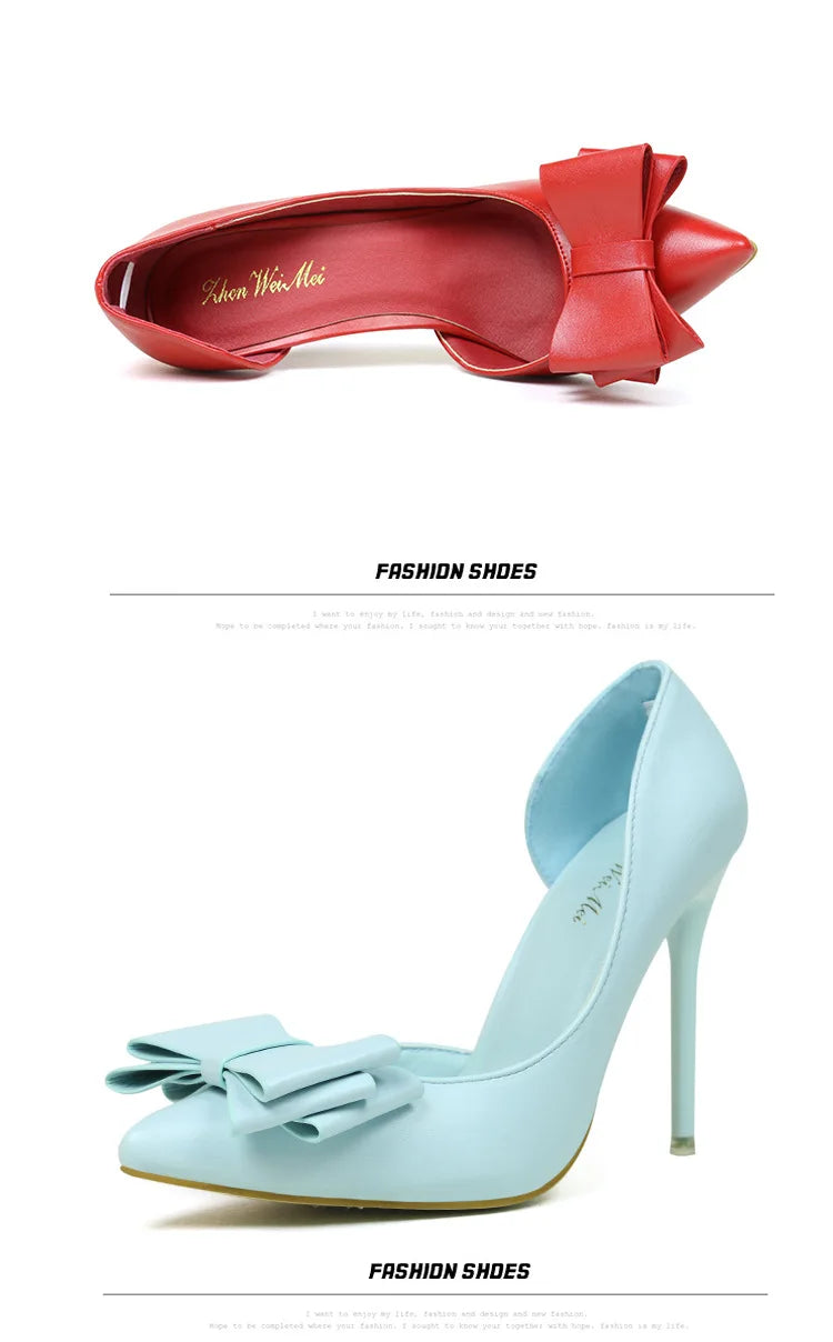 Korean Style Sweet Bow High Heels, Fashionable And Elegant Slim Heeled Women'S Shoes For The Office, Pointed  Sexy  Ladies Shoes