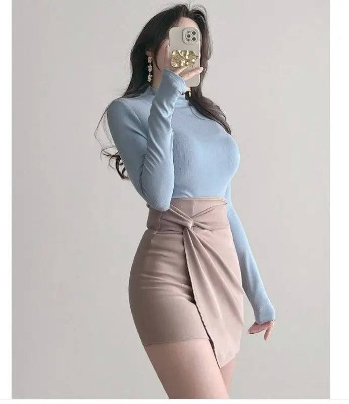 Autumn Woman Half Turtleneck Basic Solid Slim Fit Tee Female Bottoming Shirt Ladies Fashion Long Sleeve Tops Undershirt G159