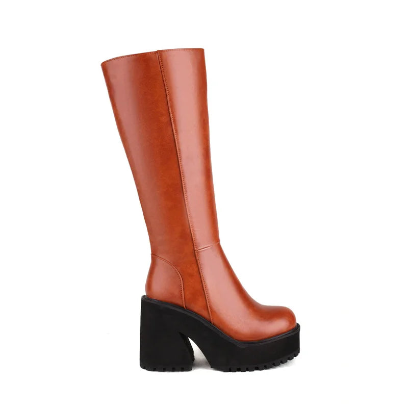 YMECHIC Fashion Popular Style Platform Wedges Knee High Boots for Lady Zip Punk Chunky Botas Goth Gothic Brand Shoes Women 2022