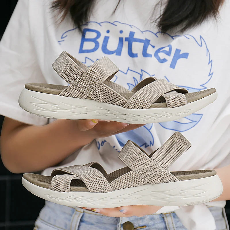 Women's Summer Sandals Casual Shoes Lightweight Breathable Comfortable Soft Soled Beach Shoes Soft Bottom Elastic Band Sandals