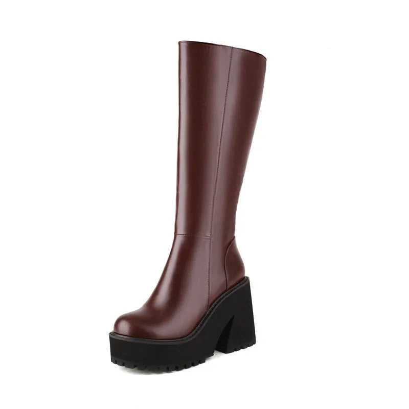 YMECHIC Fashion Popular Style Platform Wedges Knee High Boots for Lady Zip Punk Chunky Botas Goth Gothic Brand Shoes Women 2022