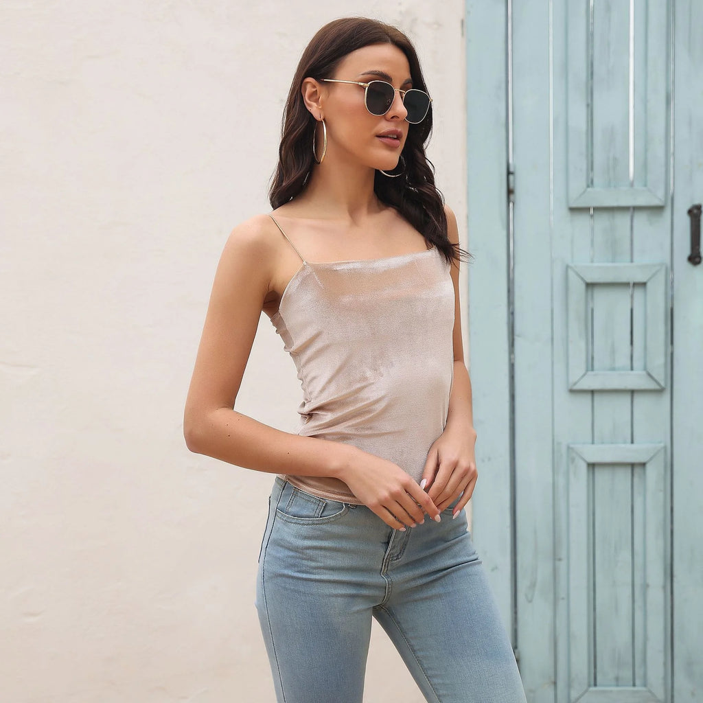 7 Colors Velvet Camis Sleeveless Suspender Vest 2022 Spring Summer Fashion Spaghetti Strap Basic Shirts Fitnes Women Tank Tops