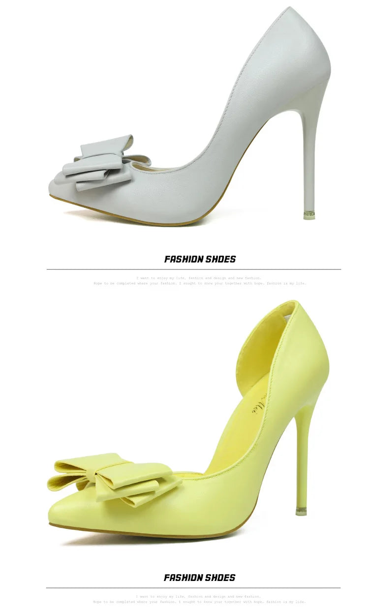 Korean Style Sweet Bow High Heels, Fashionable And Elegant Slim Heeled Women'S Shoes For The Office, Pointed  Sexy  Ladies Shoes